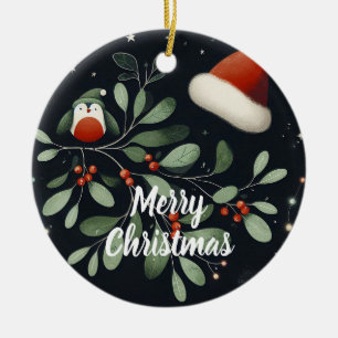 Baby Photo Christmas Mistletoe Robin Wreath  Ceramic Tree Decoration