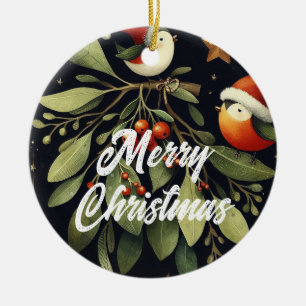 Baby Photo Christmas Mistletoe Robin Wreath Ceramic Tree Decoration