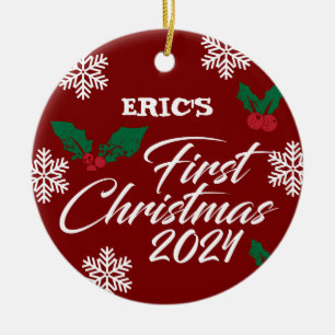 Baby Photo Christmas Mistletoe Snowflakes Ceramic Tree Decoration