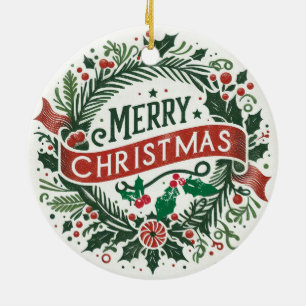 Baby Photo Christmas Mistletoe Wreath Ceramic Tree Decoration