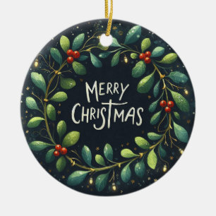 Baby Photo Christmas Mistletoe Wreath Ceramic Tree Decoration