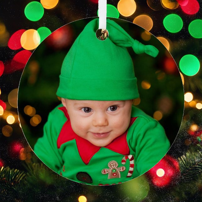 Baby Photo Christmas with Name and Year Metal Tree Decoration (Creator Uploaded)
