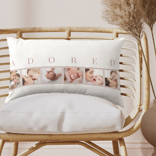 Baby Photo Collage ADORED Pink and White Lumbar Cushion