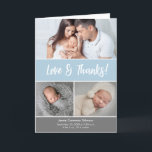 Baby Photo Collage Blue Baby Shower Love & Thanks  Thank You Card<br><div class="desc">Express your gratitude and share the joy of your new baby with our Love and Thanks Photo Collage Baby Shower Thank You folded small Cards. These personalised cards allow you to showcase beautiful photos of your baby and family, creating a heartfelt and cherished memento for your loved ones. Customise the...</div>