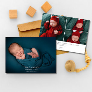 Baby Photo collage Elegant Name Script Birth Anno Announcement
