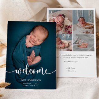 Baby Photo collage Elegant Name Script Birth Announcement