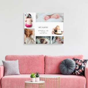 Baby Photo Collage Keepsake Name Birth Date Canvas Print