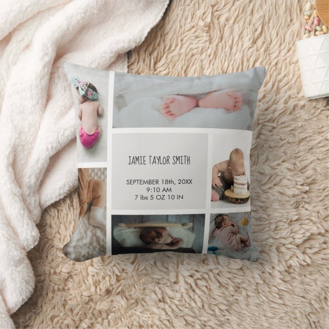 Baby Photo Collage Keepsake Name Birth Date Cushion (Blanket)
