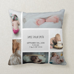 Baby Photo Collage Keepsake Name Birth Date Cushion