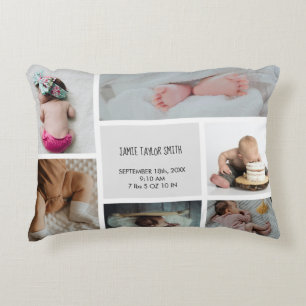 Baby Photo Collage Keepsake Name Birth Date Decorative Cushion