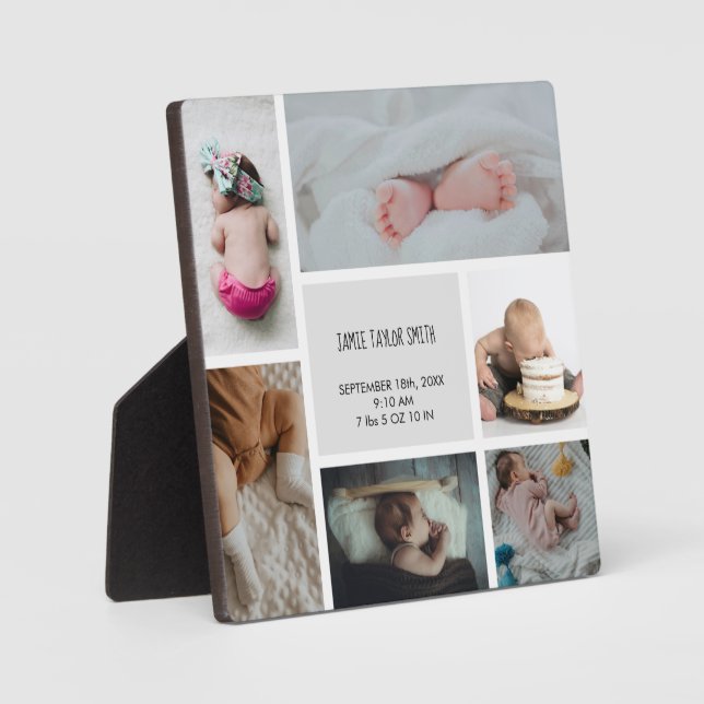 Baby Photo Collage Keepsake Name Birth Date Plaque (Front)