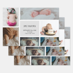 Baby Photo Collage Keepsake Name Birth Date Wrapping Paper Sheet