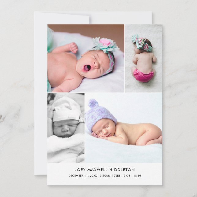 Baby Photo Collage Modern Birth Announcement (Front)