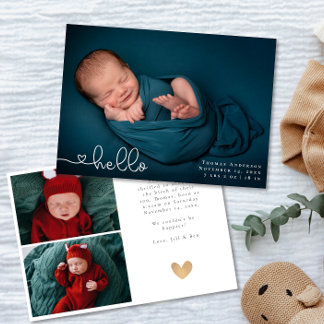 Baby Photo Collage Modern Heart Calligraphy Birth Announcement