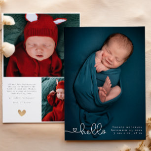 Baby Photo Collage Modern Heart Calligraphy Birth Announcement