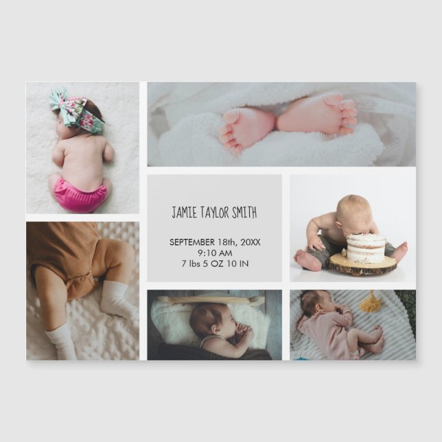 Baby Photo Collage Name Birth Date Announcement (Front)