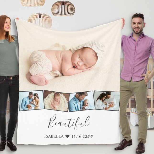 Baby Photo Collage Zigzag Picture Strip White Fleece Blanket (Creator Uploaded)