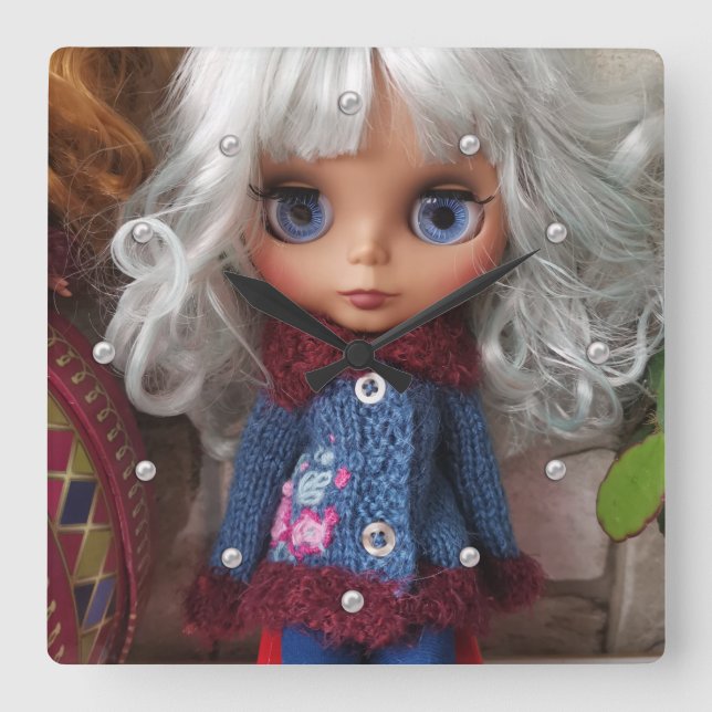 Baby photo dolls, dolls, personalised, hobby square wall clock (Front)