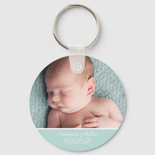 Baby Photo Elegant Mint Green Birth Announcement Key Ring