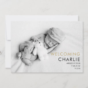 Baby Photo Elegant Script Gold Love Hearts Birth Announcement