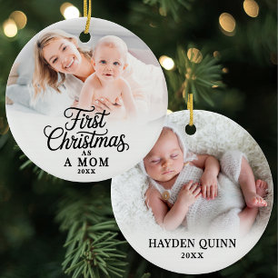 Baby Photo First Christmas As A Mum Ceramic Tree Decoration