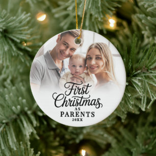 Baby Photo First Christmas As Parents Ceramic Tree Decoration
