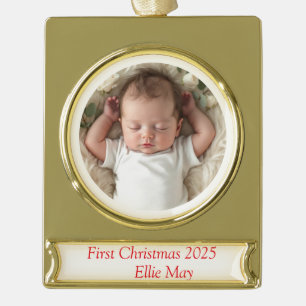 Baby Photo First Christmas Deer Gold Plated Banner Ornament