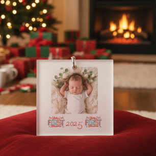 Baby Photo First Christmas Red Personalise Key Ring