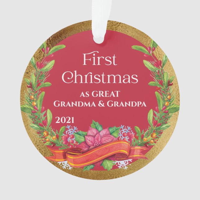 Baby Photo Great Grandparent First Christmas Ornament (Front)
