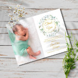 Baby Photo Greenery Floral Gold Thank You Birth Announcement Postcard<br><div class="desc">A decorative laurel greenery garland birth announcement thank you card with a photo of your special new arrival. Personalise the thank you message and add your babies name and birth stats. Designed by Thisisnotme©</div>