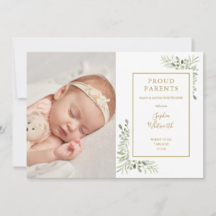 Baby Photo Greenery Script Birth Announcement