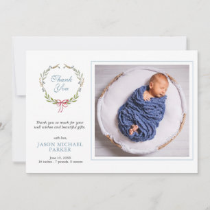 Baby Photo greenery Thank you  Announcement