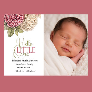 Baby Photo Hydrangea Floral Birth Announcement