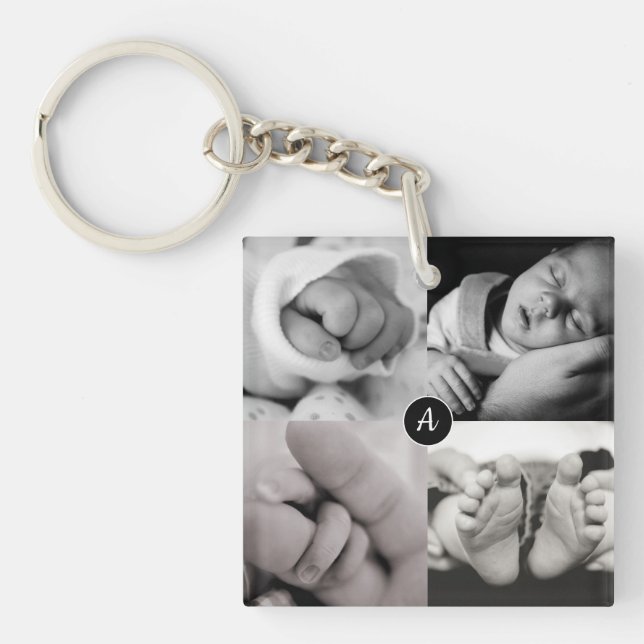 Baby Photo Initial Name Date of Birth Key Ring (Front)