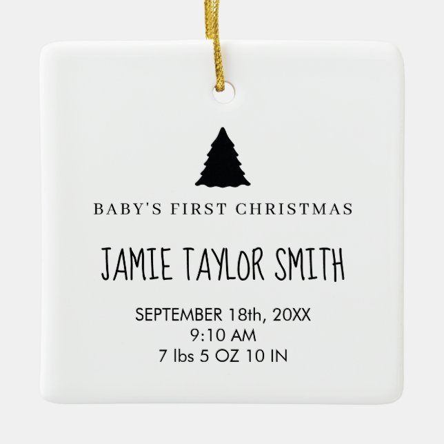 Baby Photo Keepsake Name Birth Date Stats Ceramic Ornament (Front)