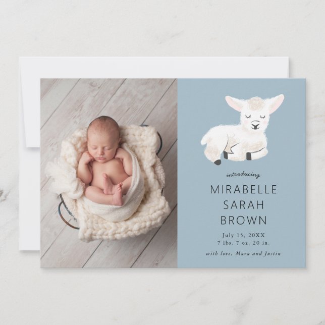 Baby Photo Little Lamb Birth Announcement (Front)
