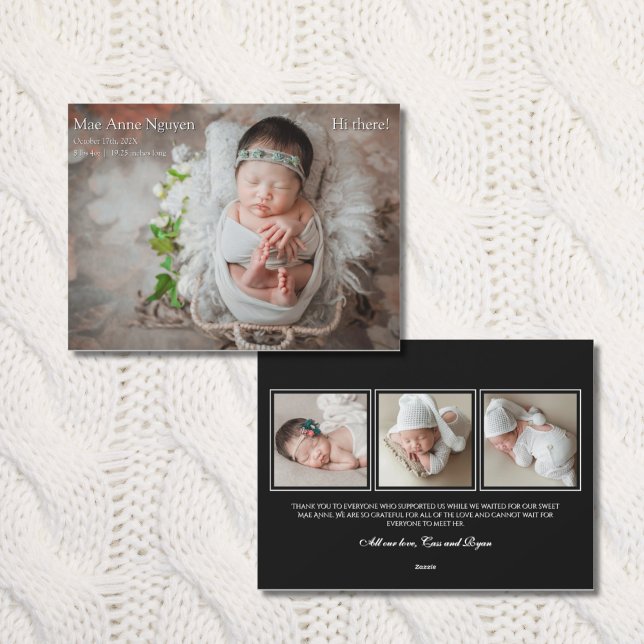 Baby Photo Modern Birth Announcement Black & White (Creator Uploaded)