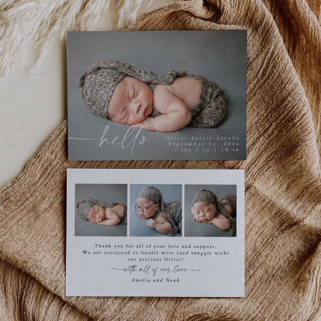 Baby Photo Modern Birth Announcement Card (Creator Uploaded)