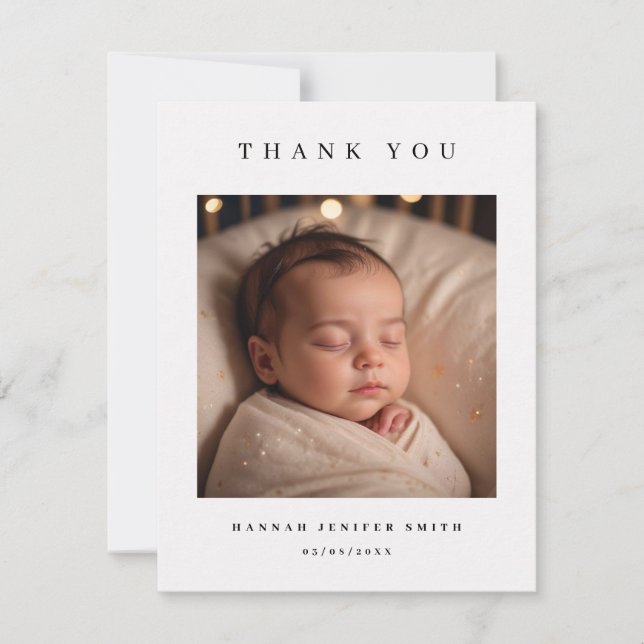 Baby Photo Modern Birth Announcement Card (Front)