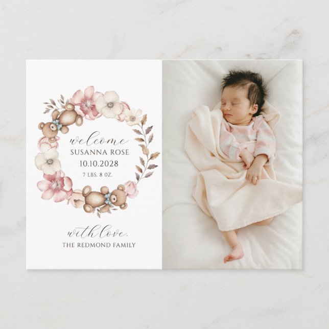 Baby Photo Modern Birth  Announcement Postcard (Front)