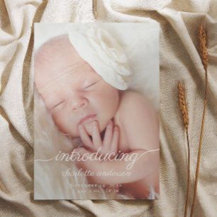 Baby Photo Modern Elegant Calligraphy Birth Announcement