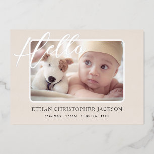 Baby Photo Modern Silver Foil Birth Announcement
