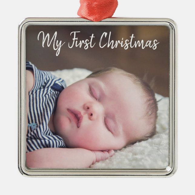 Baby Photo My First Christmas Keepsake Metal Tree Decoration (Front)