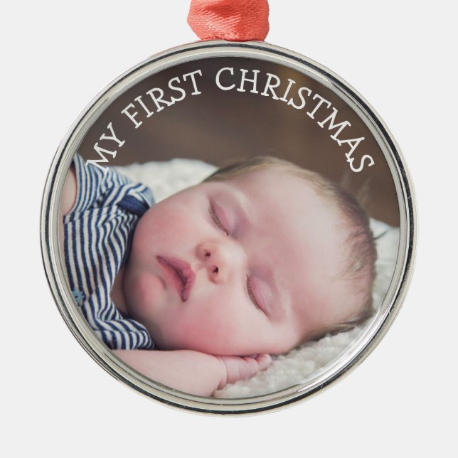 Baby Photo My First Christmas Keepsake Metal Tree Decoration (Front)