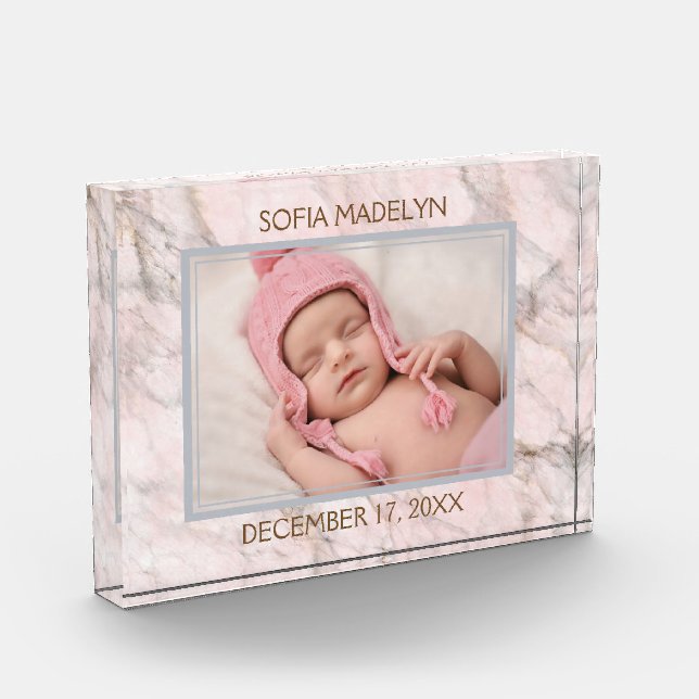 Baby Photo On Elegant Light Pink Marble Pattern Block (Left)