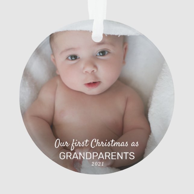Baby Photo | Our First Christmas As Grandparents Ornament (Back)