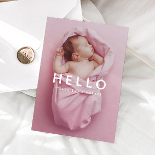 Baby Photo Simple Overlay Hello Birth Announcement