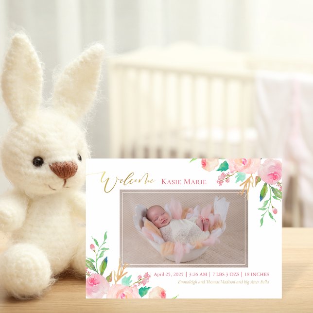 Baby Photo Spring Elegant Floral Birth Announcement (Creator Uploaded)