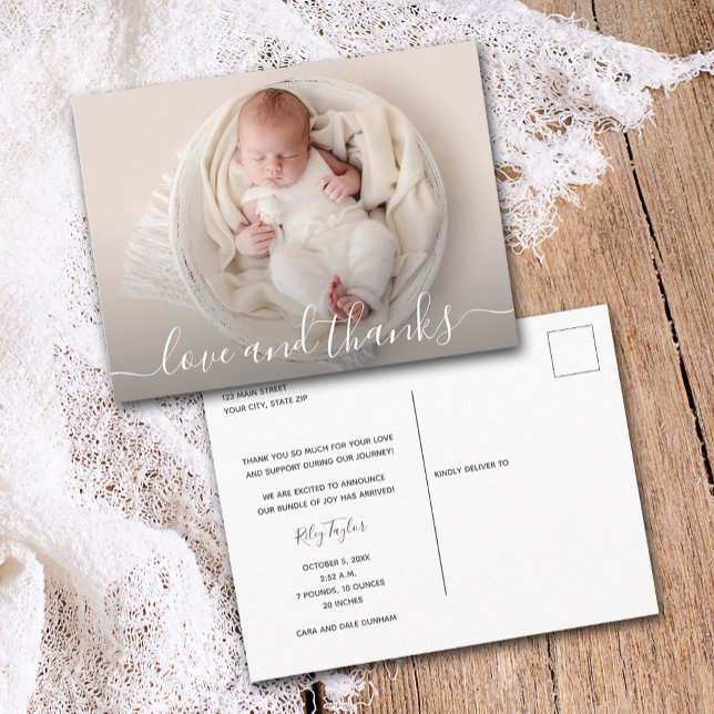 Baby Photo Thank You Birth Announcement Postcard (Newborn baby photo thank you birth announcement postcards)