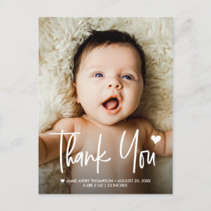 Baby Photo Thank you Heart Birth announcement Postcard